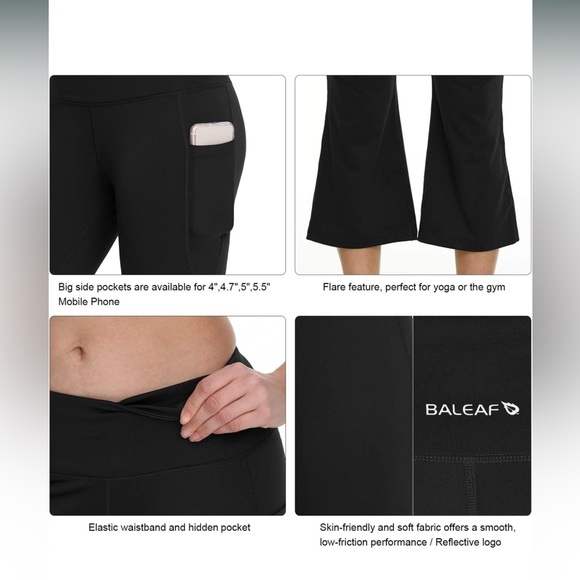 Gray Baleaf Yoga Workout Capris Lounge Flare Pants Casual Bootcut w Side Pockets - Picture 6 of 10